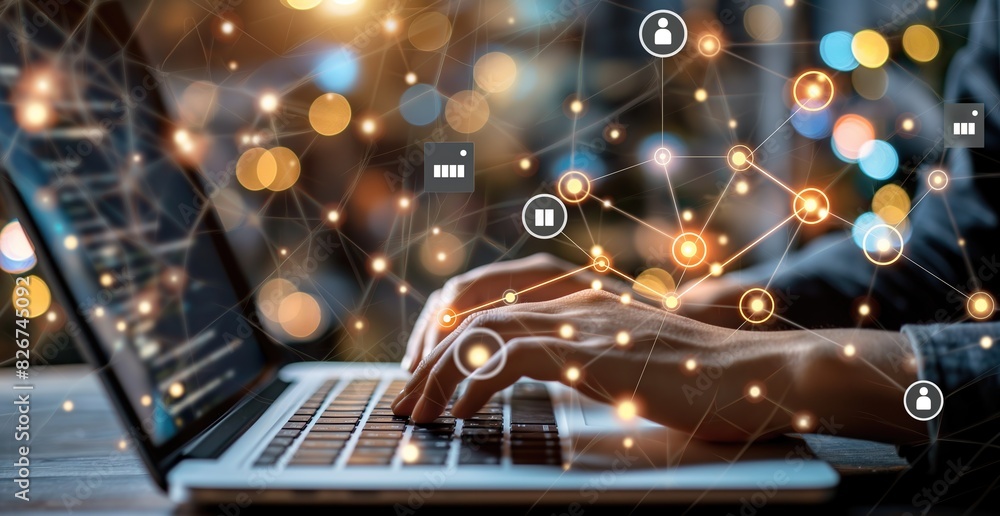 Businessman typing on a laptop 