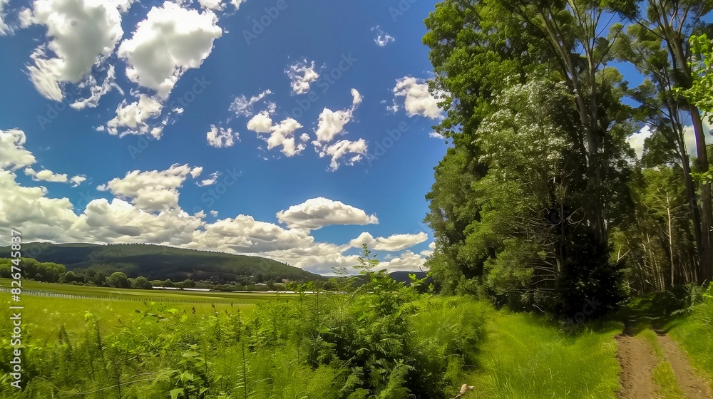 Scenic Countryside Landscape with Lush Greenery and Blue Sky Scenic Countryside Landscape with Lush Greenery and Blue Sky