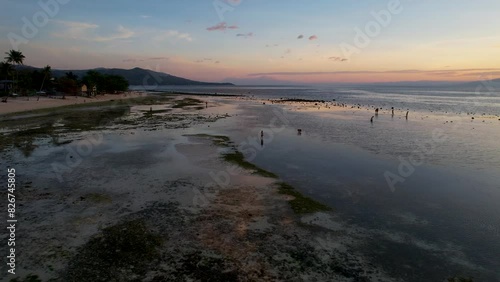 Wallpaper Mural 4K Aerial Drone video of beautiful beach with turquoise water and a lively reef on a sunny day with mountains in the back.  Badian Lambig beach, Philippines Torontodigital.ca