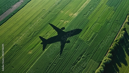 Shadow of Airplane Over Green Field