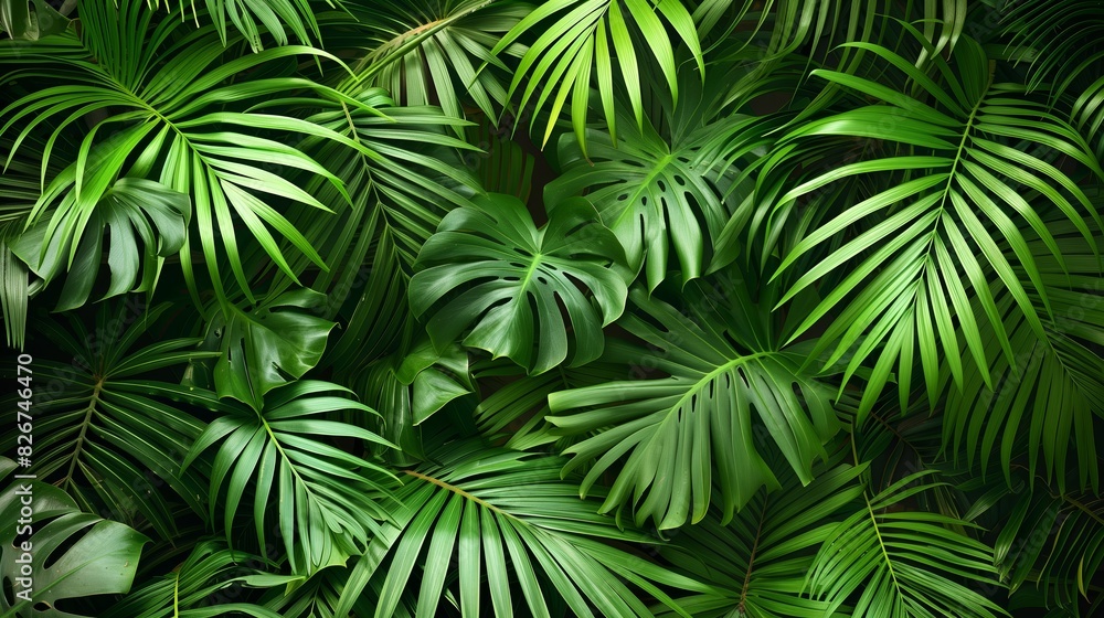 Lush Greenery of Palm Fronds in a Dense Jungle Environment Verdant Foliage Backdrop Lush Greenery of Palm Fronds in a Dense Jungle Environment Verdant Foliage Backdrop