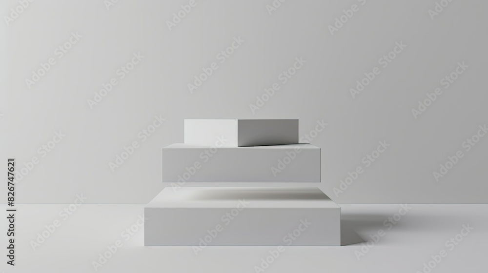 A minimalistic white box with three rectangular layers, each layer slightly smaller than the previous one, creating an abstract geometric composition against a clean background. A minimalistic white box with three rectangular layers, each layer slightly smaller than the previous one, creating an abstract geometric composition against a clean background.
