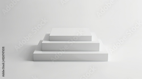 A minimalistic white box with three rectangular layers  each layer slightly smaller than the previous one  creating an abstract geometric composition against a clean background.