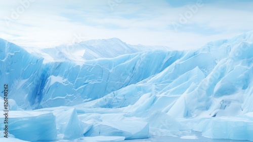 Majestic Glacial Landscape With Sharp Ice Formations Under A Clear Blue Sky. Generative AI