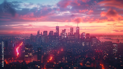 Natural beauty of a city skyline at dusk with a colorful sky