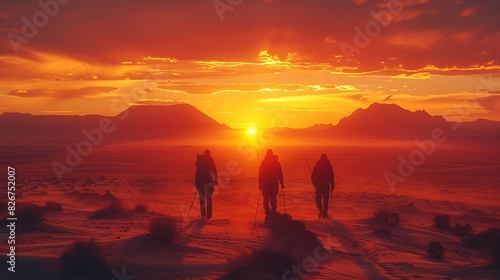 huntergatherer band traversing a desert landscape at sunset captured with silhouette photography to evoke a sense of mystery