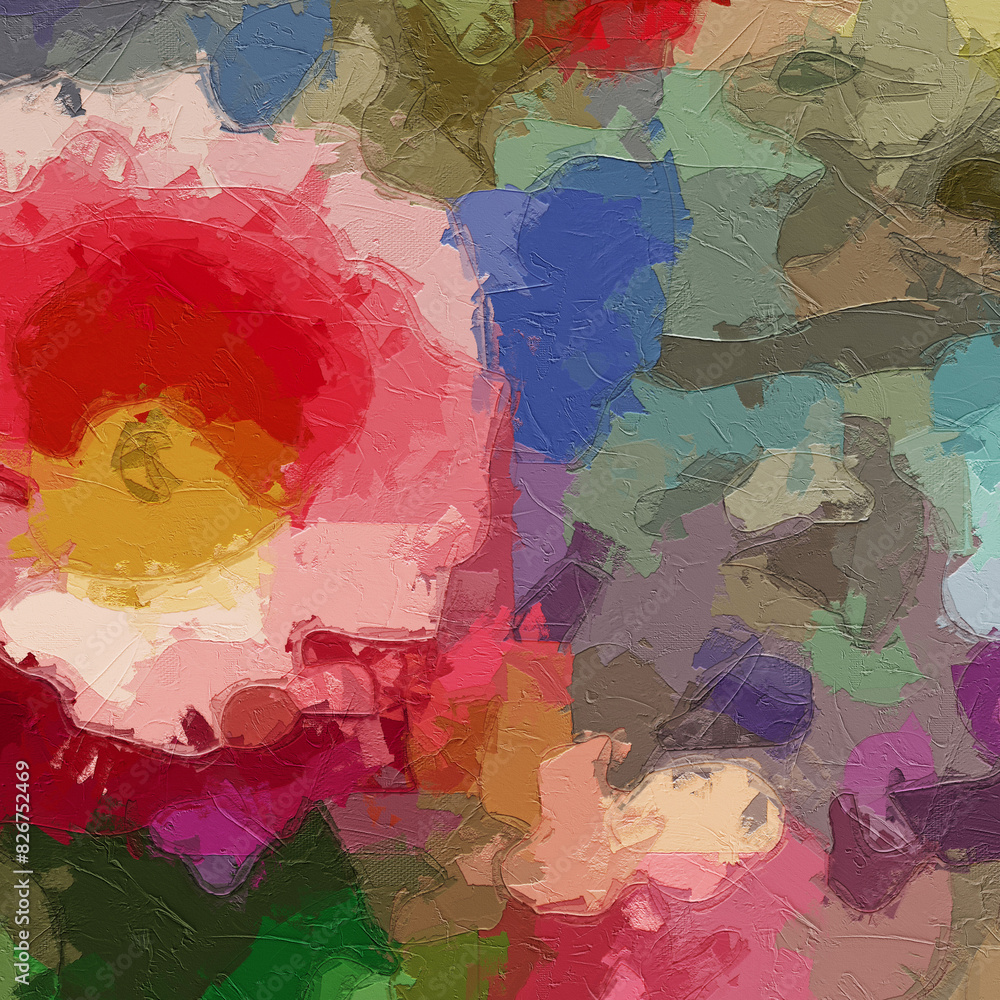 Naklejka premium Oil paintings and various floral landscapes, ponds, roses, peonies, geese, egrets, chrysanthemums, and birds are all beautiful