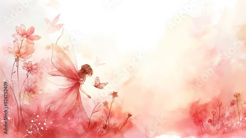 Fairy and Floral Watercolor Art in Pastel Tones for Enchanting Baby Nursery Ambience photo