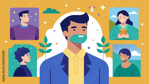 An individual reflects on their personal growth and transformation through a series of selfportraits using photography as a way to visualize their. Vector illustration