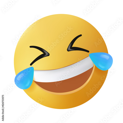 Laughing With tears face emoji, 3d style emoticon. ROFL LOL Sweat Laughing chat comment reactions. Laughing emoji vector cartoon illustration isolated on white background. Funny emoticon face happy