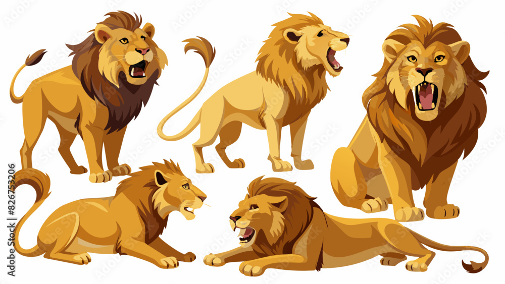Fototapeta premium Lion Vector Set, In Different Poses Like Sitting And Standing, Collection Of Lion , Animal Vector 