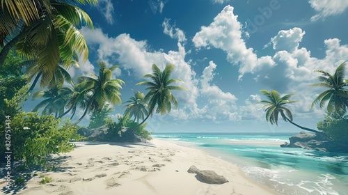 Tropical Beach in Paradise with Palm Trees