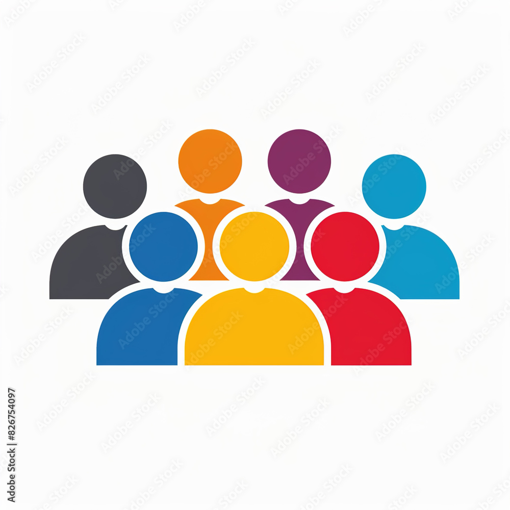 The image features three rows of stylized human figures without facial features, arranged in a semblance of a crowd or group. The figures are represented by simple, solid-colored shapes with distinct The image features three rows of stylized human figures without facial features, arranged in a semblance of a crowd or group. The figures are represented by simple, solid-colored shapes with distinct