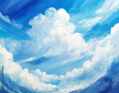 Namalowane niebieskie niebo i chmury photo