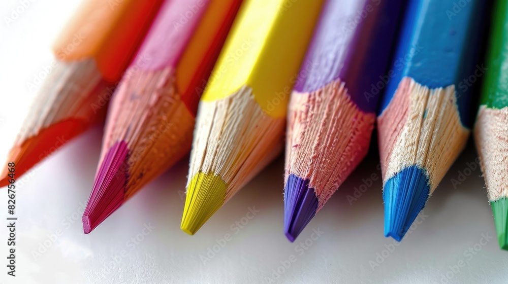 Colored pencils viewed from the back with a white background Colored pencils viewed from the back with a white background