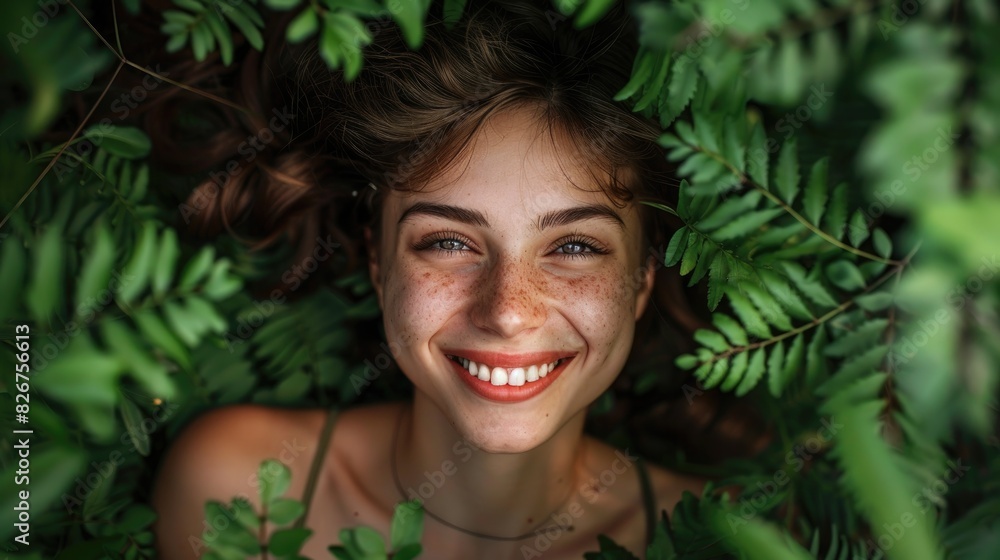 Girl with a smile among the foliage Girl with a smile among the foliage