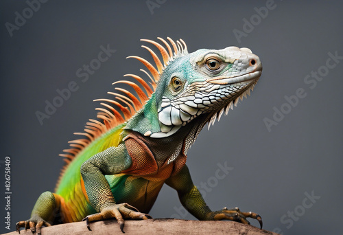 full body of colorful iguana  isolated white background 