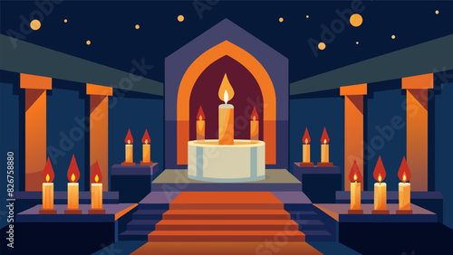 As the candles were lit one by one the sanctuary transformed into a sacred space filled with the devotion of the congregation.. Vector illustration