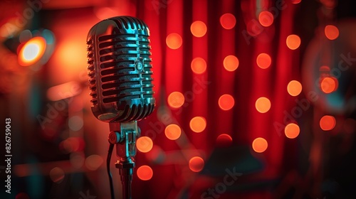 Microphone With Red Curtain Background