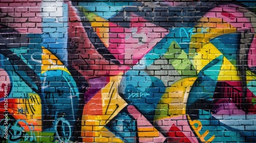 colorful graffiti on building brick wall. street art paintings