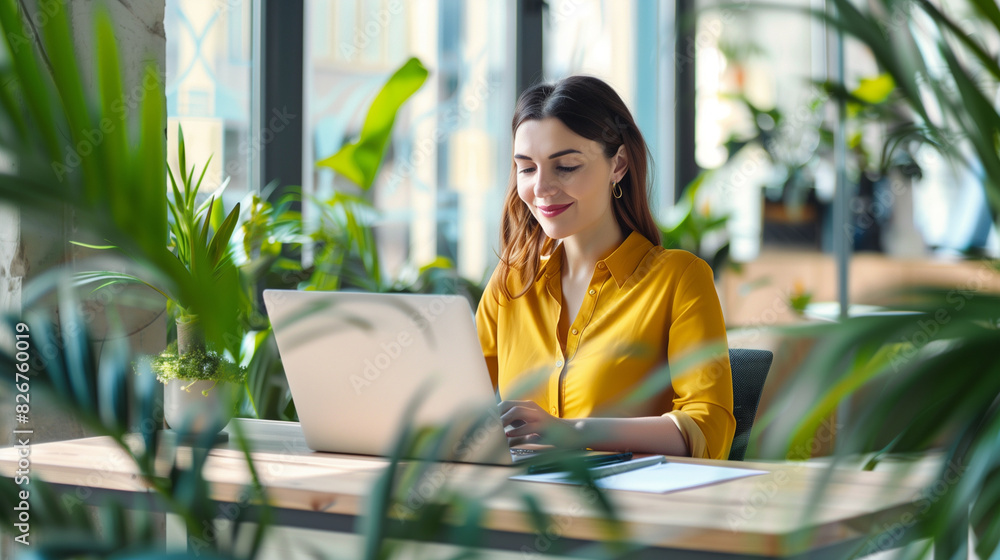 Happy Young Businesswoman Working in Modern Office Happy Young Businesswoman Working in Modern Office