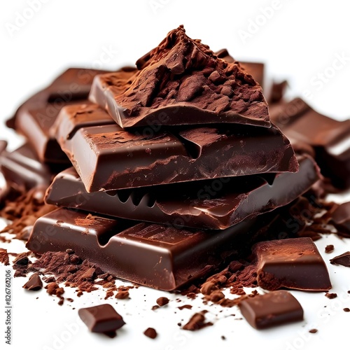 chocolate pieces on white background