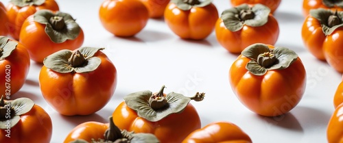 Fresh kaki persimmon fruits on white. photo