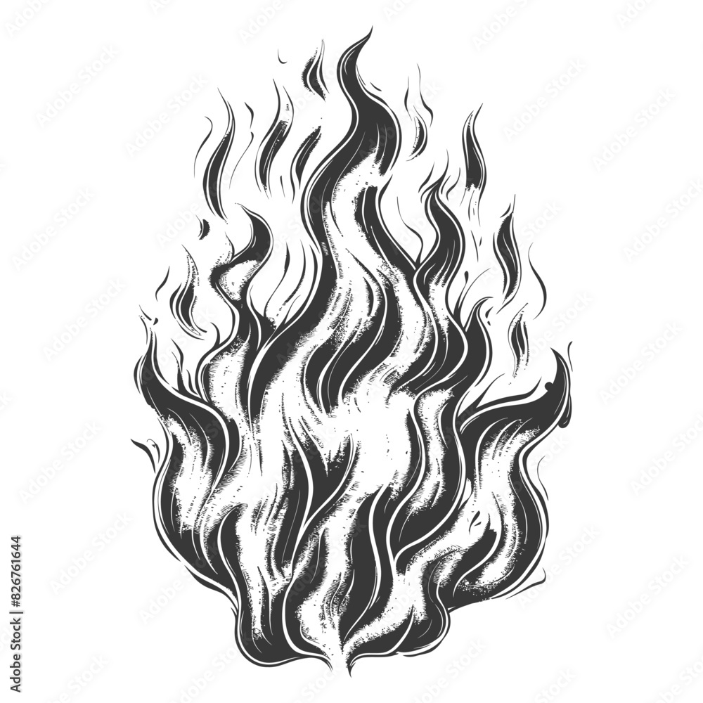 Obraz premium Fire flame full with engraving style black color only