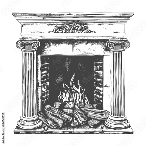 fireplace full with engraving style black color only