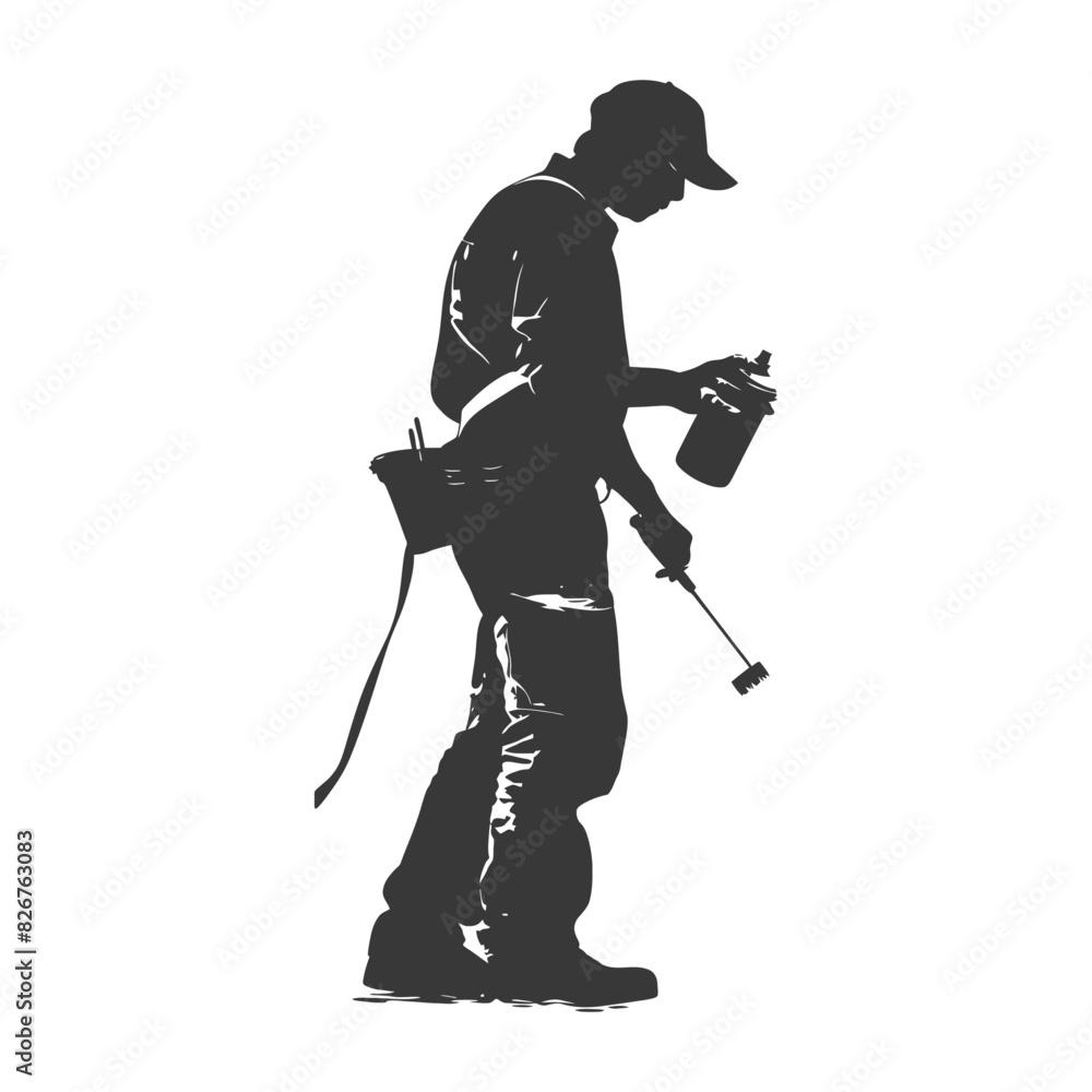 Silhouette Professional building painter in action black color only Silhouette Professional building painter in action black color only