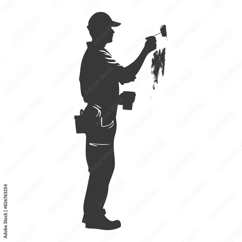 Silhouette Professional building painter in action black color only Silhouette Professional building painter in action black color only