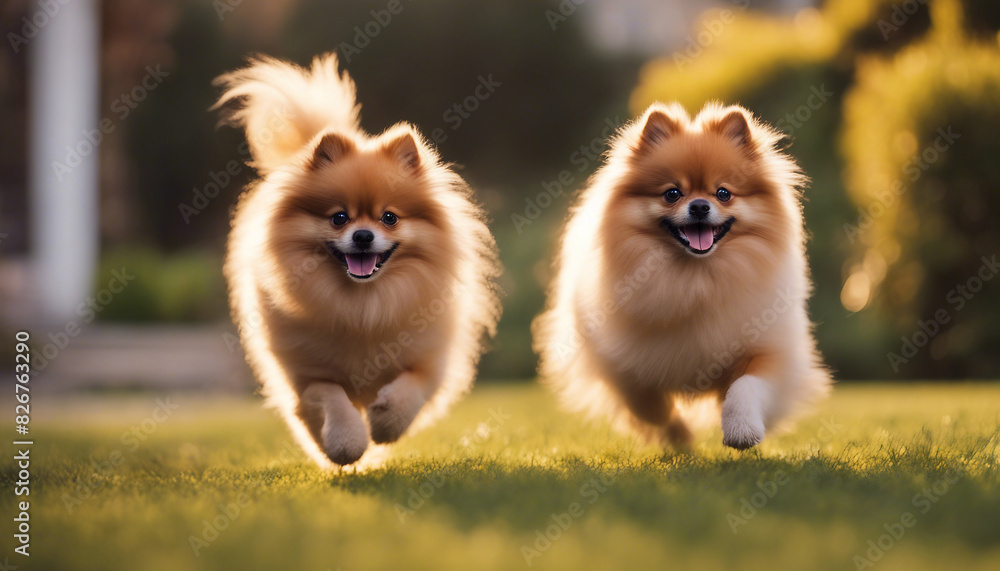 male Pomerian running at garden of house, sunset
male Pomerian running at garden of house, sunset