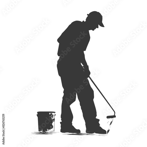Silhouette Professional building painter in action black color only