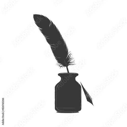 Silhouette quill in inkwell black color only