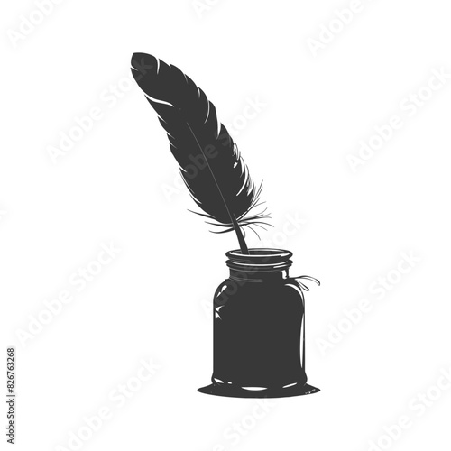 Silhouette quill in inkwell black color only