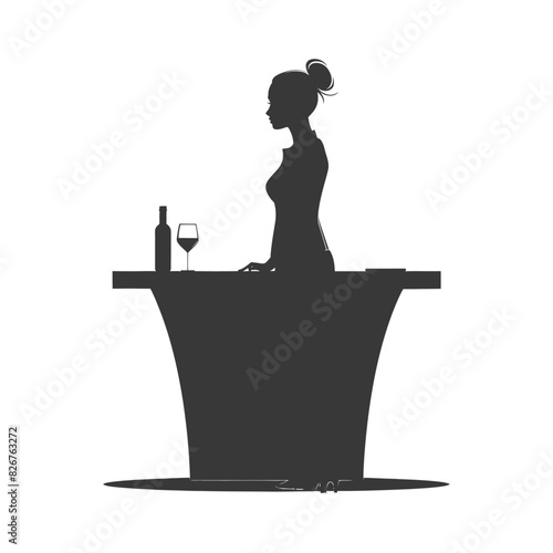 Silhouette receptionist in action full body black color only