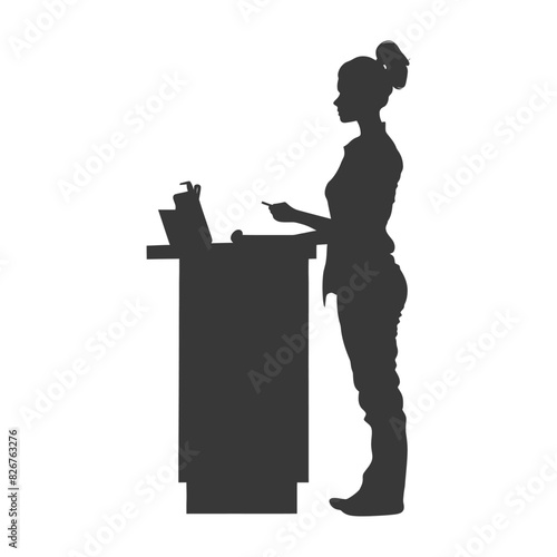 Silhouette receptionist in action full body black color only