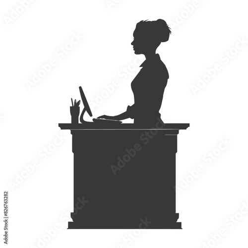 Silhouette receptionist in action full body black color only