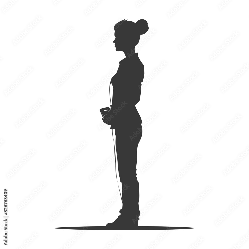 Silhouette receptionist in action full body black color only Silhouette receptionist in action full body black color only