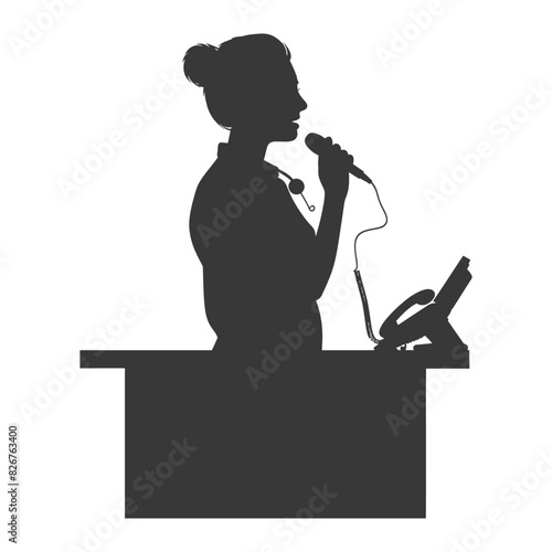 Silhouette receptionist in action full body black color only