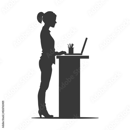 Silhouette receptionist in action full body black color only