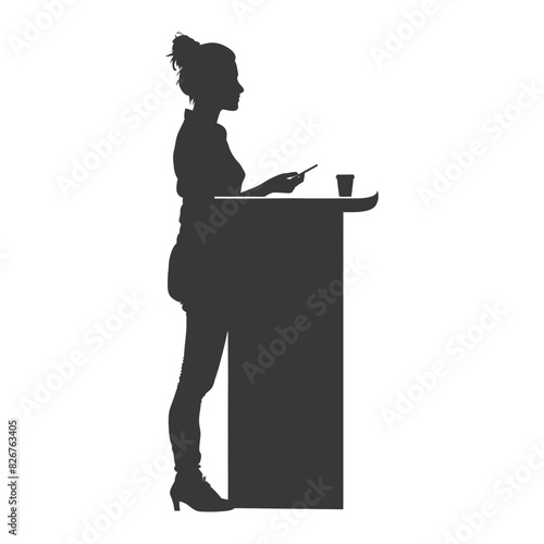 Silhouette receptionist in action full body black color only