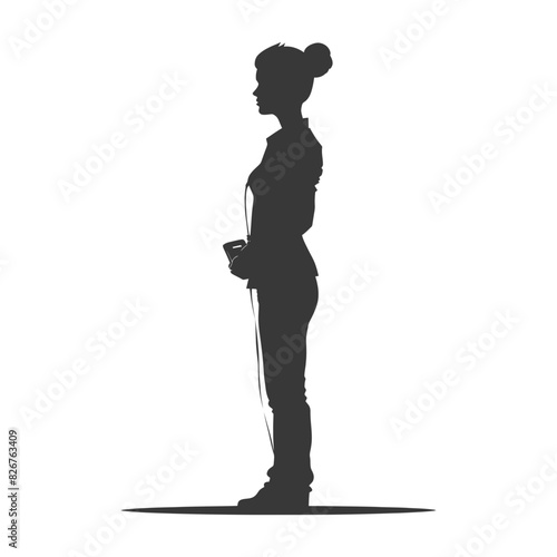 Silhouette receptionist in action full body black color only