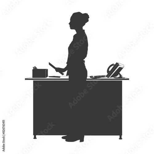 Silhouette receptionist in action full body black color only