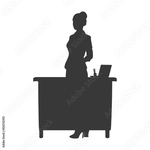 Silhouette receptionist in action full body black color only