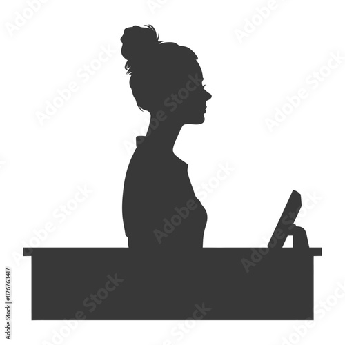 Silhouette receptionist in action full body black color only