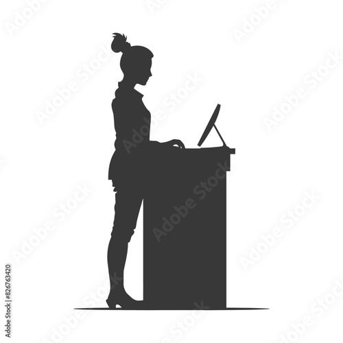 Silhouette receptionist in action full body black color only