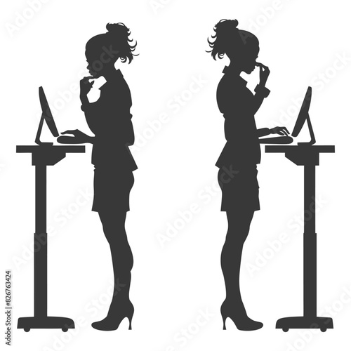 Silhouette receptionist in action full body black color only