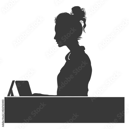 Silhouette receptionist in action full body black color only