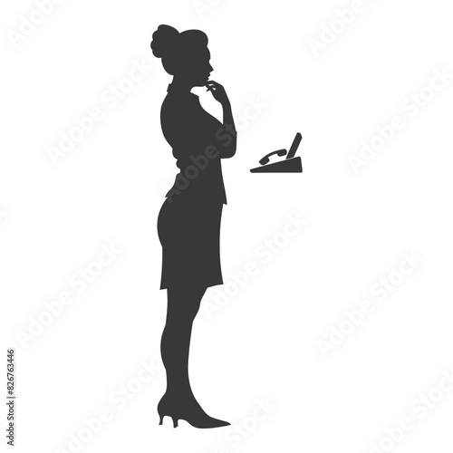 Silhouette receptionist in action full body black color only